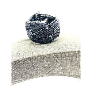 Ballet Brand Blue Gray Beaded Braided Cuff Bracelet New